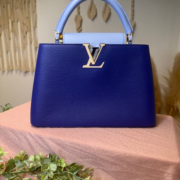 NWT Louis Vuitton Capucines MM Top Handle Bag Two-Tone Blue Leather - Picture 13 of 13